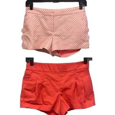 Lote de 2 Pantalones Cortos J Crew Para Mujer Talla 6 Naranja Lunares Mezcla Algodón Bolsillos Foto 1 de 4