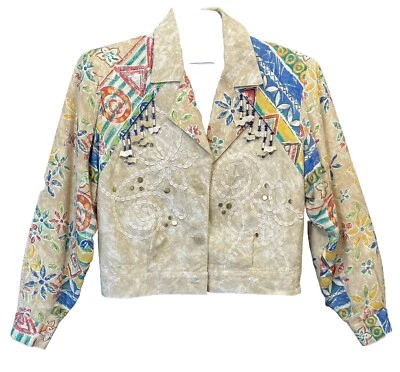 Vintage Howard Wolf Women’s Size 4 Blazer Bomber Jacket Retro Floral Birds - Image 1 of 4