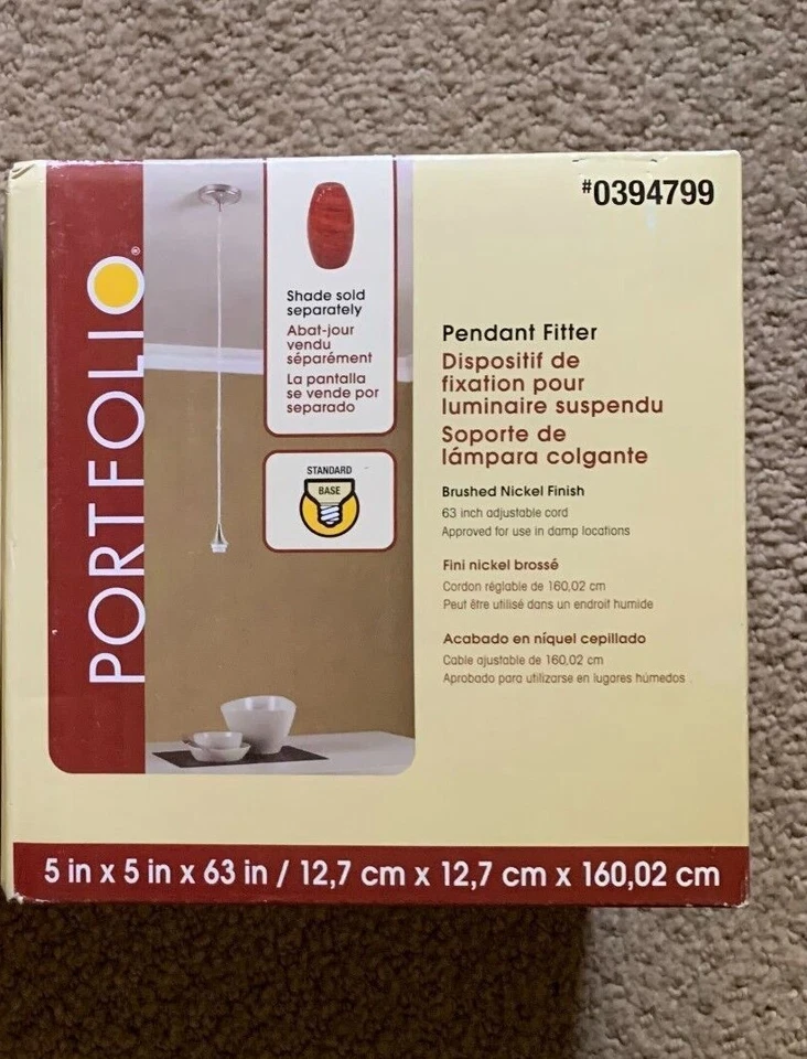 Portfolio Mini Pendant Fitter Lighting Fixture Brushed Nickel Finish 0394799