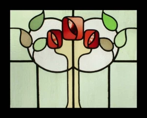 Seltener Jugendstil Mackintosh Rose Blume Baum englisches Buntglasfenster - Bild 1 von 1