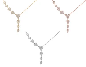Graduating Hearts 4/5 CT Real Diamond Pendant with Rolo Link Chain Gold ... - Picture 1 of 10
