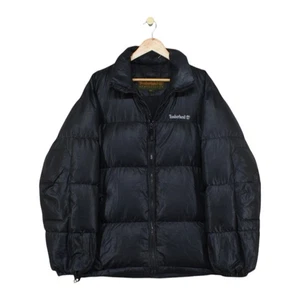 Vintage Timberland Puffer Jacket Mens Size M Black Down Fill Full Zip 90s - Picture 1 of 14