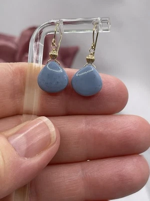 Pendientes Briolette Natural Oro Sólido 14K Ópalo Azul Cuelgan Peruanos RARO Foto 1 de 4