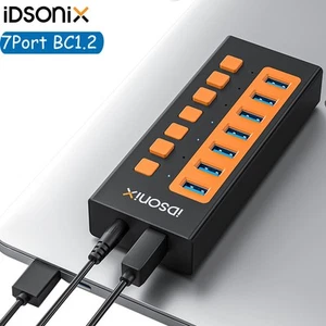 IDsonix 7 Port USB 3.0 Hub Charger Switch Splitter Powered AC Adapter for Laptop - Picture 1 of 9