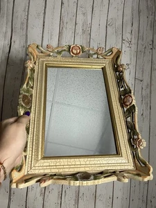 Rose Mirror Crackled Finish Wall Mirror or Tray Vintage 12 x16 inch mirror - Picture 1 of 7