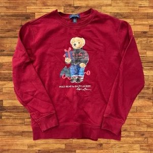 Polo Ralph Lauren Polo Bear Crewneck Sweatshirt Boys Large 14-16 Burgundy - Picture 1 of 7