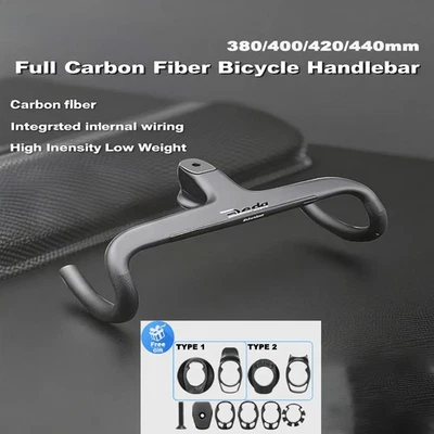 Road Bike Carbon Fiber Integrated Handlebar with Spacers Stem -10° 28.6mm - Image 1 of 4
