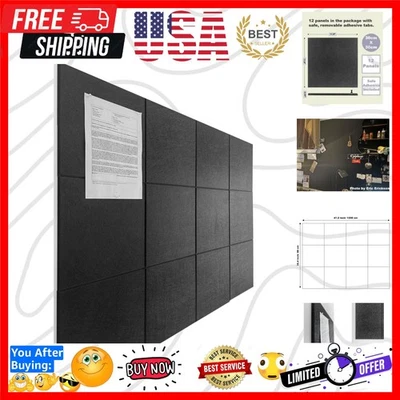 Paquete de 12 paneles de pared de fieltro duraderos para oficina en casa - Adhesivo extraíble incluido Foto 1 de 4