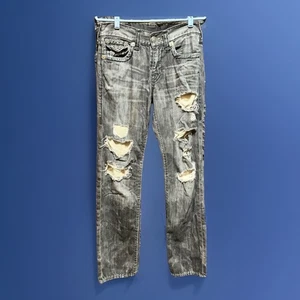 True Religion Ricky Super T Jeans Men’s 31x33 Black Denim Back Flap Distressed - Picture 1 of 24