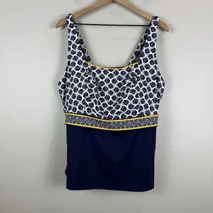 Lands End Tankini Top Square Neck Underwire Removable Pads Navy Blue Yellow 20W - Picture 1 of 6