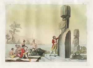 Isla de Pascua Moai escultura Isla de Pascua Aquatinta aguafuerte Ferrario 1820 - Imagen 1 de 1