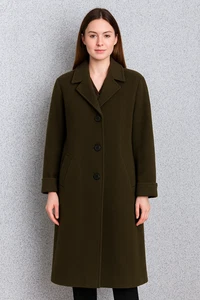 "Abrigo largo de lana de oliva vintage hecho en Unión ILGWU - hecho en Estados Unidos, busto de 44"", longitud de 40""" - Imagen 1 de 13