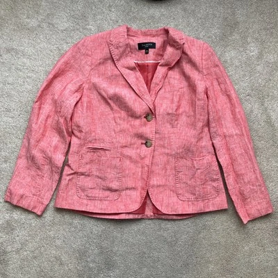 Talbots Linen Blazer Womens 10P Coral Pink Preppy Career Academia Lightweight - Image 1 of 4