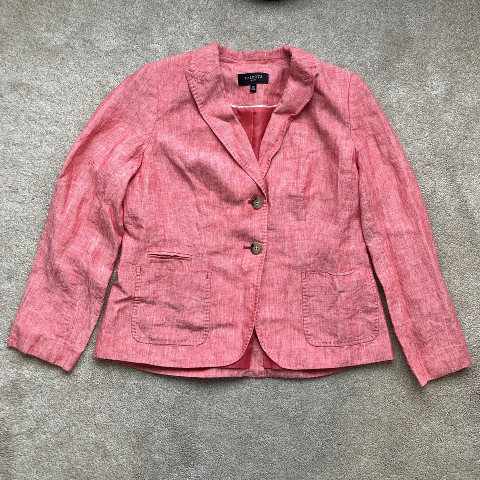 Talbots Linen Blazer Womens 10P Coral Pink Preppy Career Academia Lightweight - Image 1 of 4