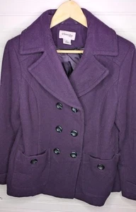 ST. JOHN’S BAY Wool Blend Peacoat, double-breasted Lined Coat Purple Medium - Picture 1 of 7