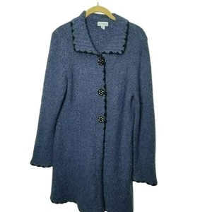 Kintamani by Wind River Blue Boucle Knit Button Front Coat Jacket L Art You Wear - Picture 1 of 8
