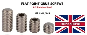 FLAT POINT A2 STAINLESS STEEL METRIC ALLEN GRUB SCREWS M3 M4 M5 M6 - Picture 1 of 1