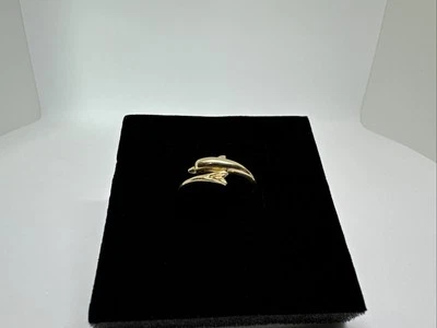 Vintage 14K 585 Yellow Gold Dolphin Ring Sz 6.75, Adjustable, Ocean/Beach, 1.65g - Image 1 of 4