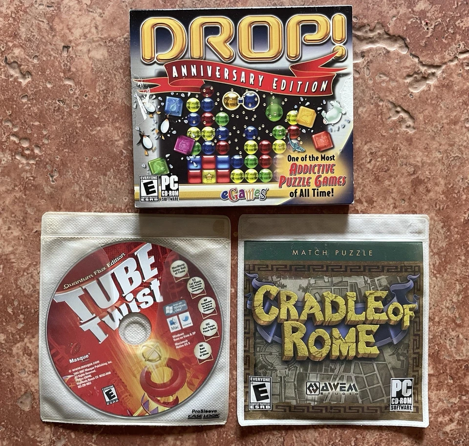 Vintage Video PC Game Lot. Cradle of Rome Game Tube Twist Game, Drop Anniv Ed - Image 1 of 1
