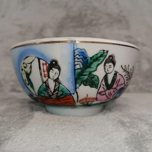Japan China Asian VTG Antique Thick Porcelain Small Painted Rice Bowl Teacup - Picture 1 of 10