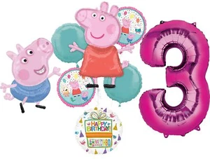 Anagram Peppa and George 3rd Birthday Party Supplies Pig Foil Balloon Bouquet... - Picture 1 of 8