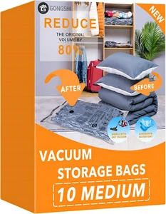 10 Medium Vacuum Storage Bags, Space Saver Sealer Compression Bags for Blankets, - Picture 1 of 7