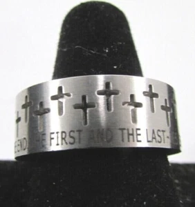Anillo de banda KINGDOM WEAR acero inoxidable para hombre Alpha Omega BIBLIA Rev. 22 Cross NUEVO - Imagen 1 de 42