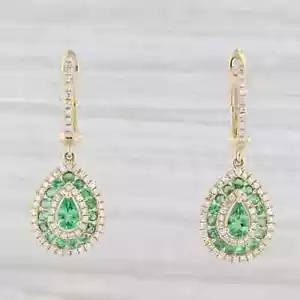 3Ct Pear Lab-Created Emerald Diamond Drop Dangle Earring 14k Yellow Gold Plated - Picture 1 of 4
