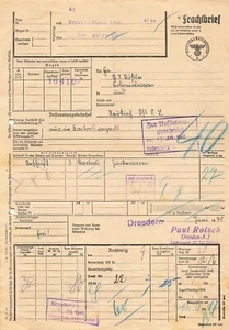 Freight cover 1940 Dresden to Neukirch Lausitz Reichsbahn sugar goods - Picture 1 of 2