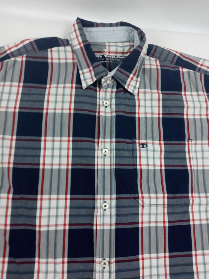Camisa de campamento Tom Taylor para hombre talla XL azul a cuadros 100 % algodón manga corta abotonada Foto 1 de 4