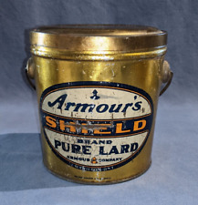 Rare Antique Armour’s Shield Pure Lard Tin Wire Handle Lid Bucket Canada(Box W2)