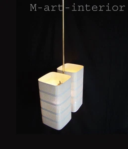 Jacques Biny Double Perforated Metal Cube Ceiling Lamp Pendant France 1950´s - Picture 1 of 11