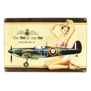 British WW2 Vintage Metal Sign Spitfire MkIA Pinup Girl - Picture 1 of 1