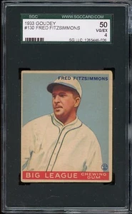 1933 Goudey Baseball #130 Fred Fitzsimmons SGC 4 - Picture 1 of 2