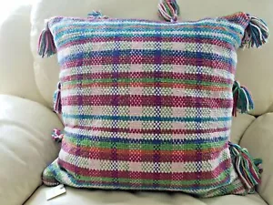 New Anthropologie Pillow Throw Pillow 18 x 18 inches Plaid w/ Fringes - Picture 1 of 6