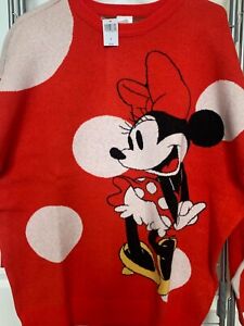 NEW Disney Sweater Adult XL Minnie Mouse Knit Red White Black Polka Dot Parks