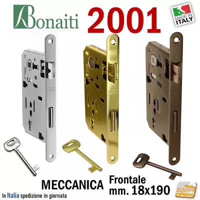 SERRATURA PORTA  BONAITI 2001 FRONTALE 18X190MM E50 I90 PATENT CHIAVE CR OTTONE - Image 1 of 2