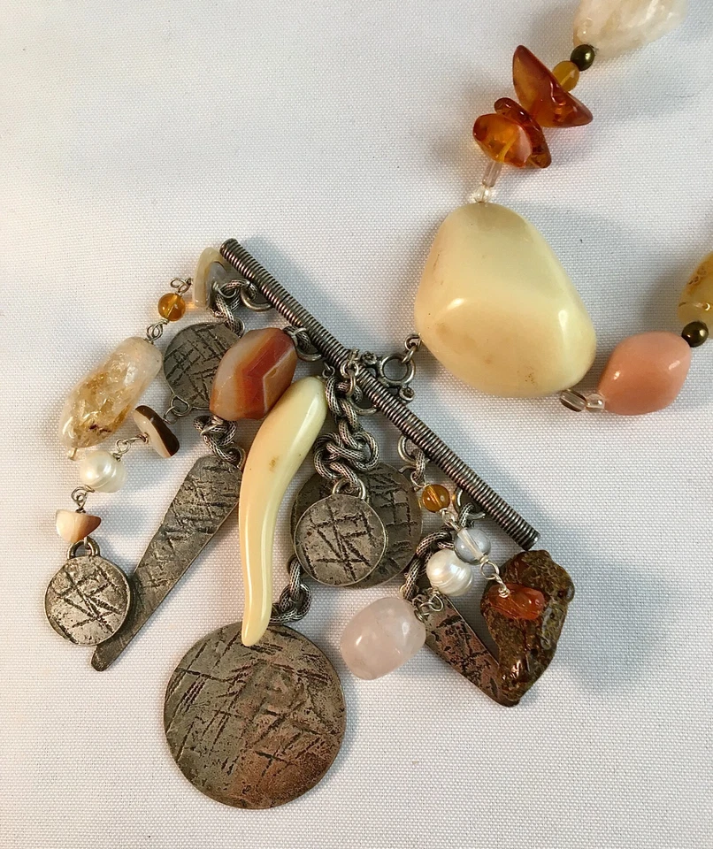 Designer Signed Philippe Ferrandis Paris Boho Multi-Charm Multi Bead Necklace - Image 1 of 4