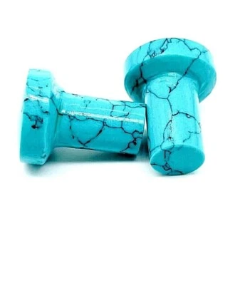 Blue Turquoise Single Flare Ear Plugs, Handmade PAIR  Size 3MM to 25MM & More - Image 1 of 4
