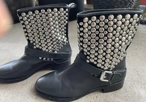 Rebecca Minkoff Women's Saida Studded Leather Moto Boots Size 8.5 Black - Picture 1 of 10