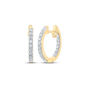 10kt Yellow Gold Womens Round Diamond Inside Outside Hoop Earrings 1/4 Cttw - Bild 1 von 1