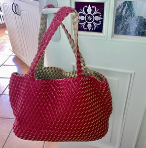 Handtasche Shopper Wendetasche rot/gold Leder Italien - Bild 1 von 5
