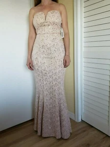 Bailey Blue Dress Long Evening Beige Lace Sexy Size S Baileyblue - Picture 1 of 8