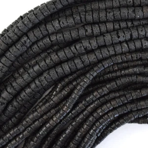 Cuentas de disco Heishi de lava negra piedras preciosas 15" hilo 4 mm 6 mm - Imagen 1 de 3
