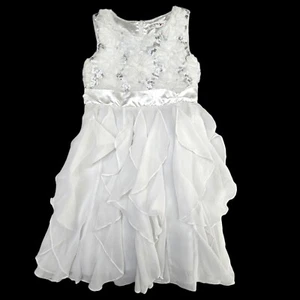 Knit Works Toddler Girl's Formal Tiered Sequin Dress White Flower Girl Size 6 - Picture 1 of 9
