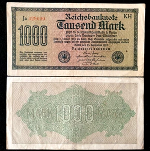 Authentisches Deutschland 1000 Mark 1922 BERLIN Post Erster Weltkrieg Hyperinflation Ära 100 Jahre alt - Bild 1 von 1