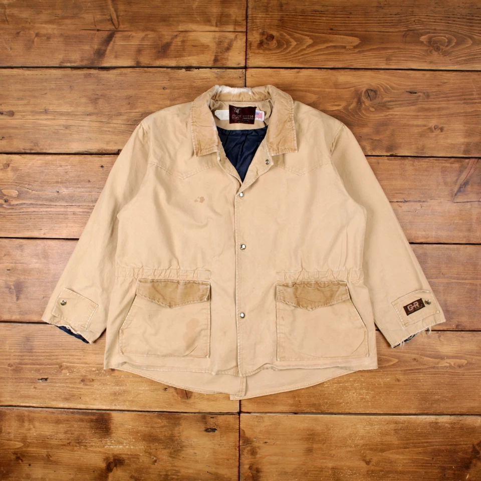 Vintage Ghost Riders Workwear Jacket L 80s Chore Western USA Made Beige - Image 1 of 4