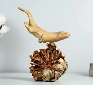 Wooden Otter Sculpture, Cute Animal, Swimming, Natural, Wildlife, Handmade Gift - Picture 1 of 8