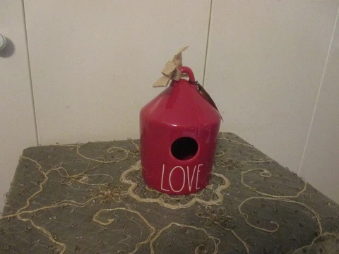 Rae Dunn LOVE Red Birdhouse 8" Ceramic Farmhouse Home NWT Cover