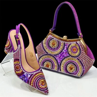New Italian Luxury Sandals High Heels 8 CM Rhinestone Matching Shoes And Bag Set - Image 1 of 4